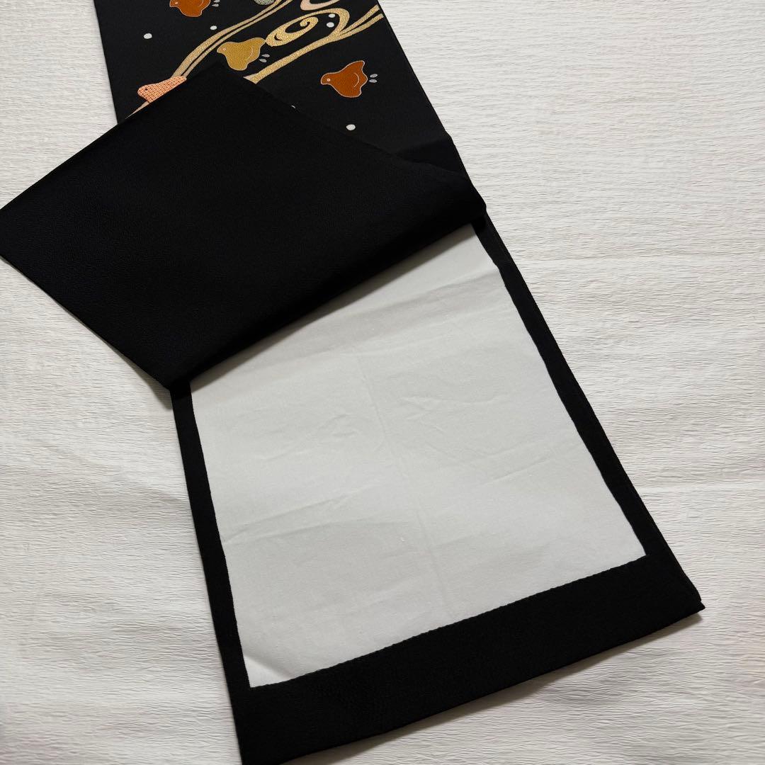 m118 ホリヒロシ 千鳥 流水　名古屋帯 縮緬 名古屋帯 正絹 黒地