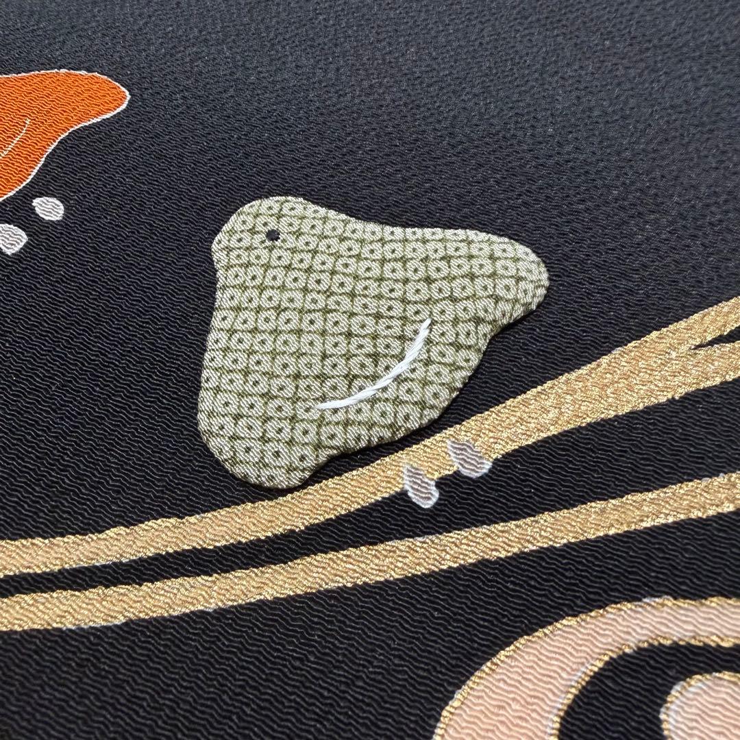 m118 ホリヒロシ 千鳥 流水　名古屋帯 縮緬 名古屋帯 正絹 黒地