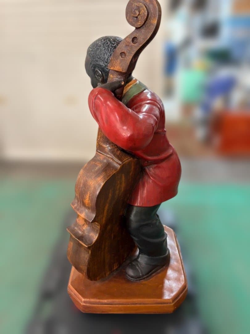 【希少】 大型　ジャズマン　ウッドベース　フィギュア　オブジェ　置物　レトロ
