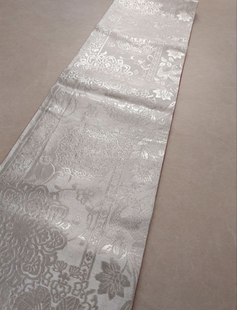 正絹　七五三　袋帯　銀系