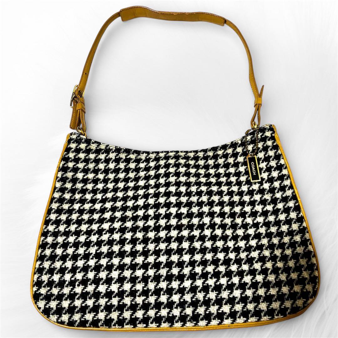 美品 COACH ワンショルダー バッグ アクセサリーポーチ チェック 千鳥格子