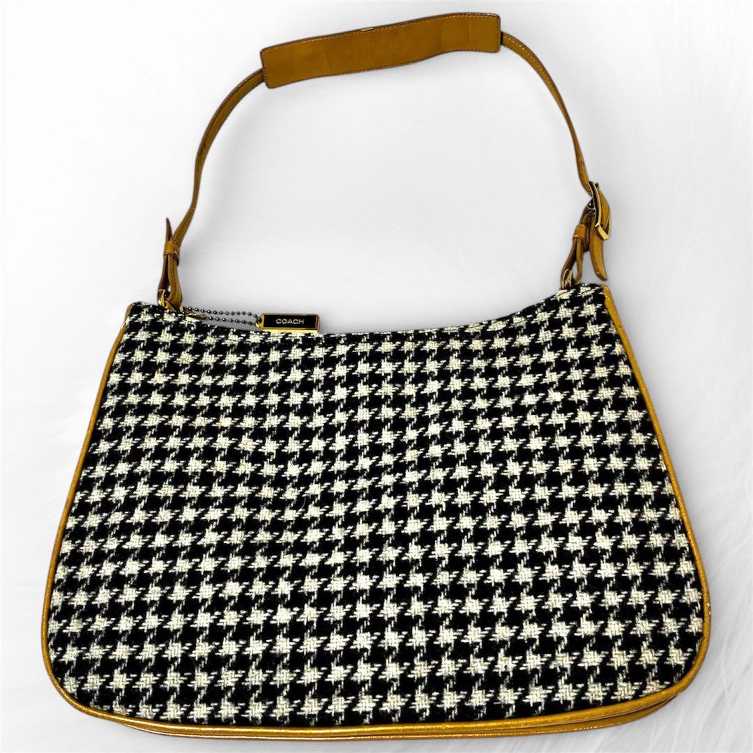美品 COACH ワンショルダー バッグ アクセサリーポーチ チェック 千鳥格子
