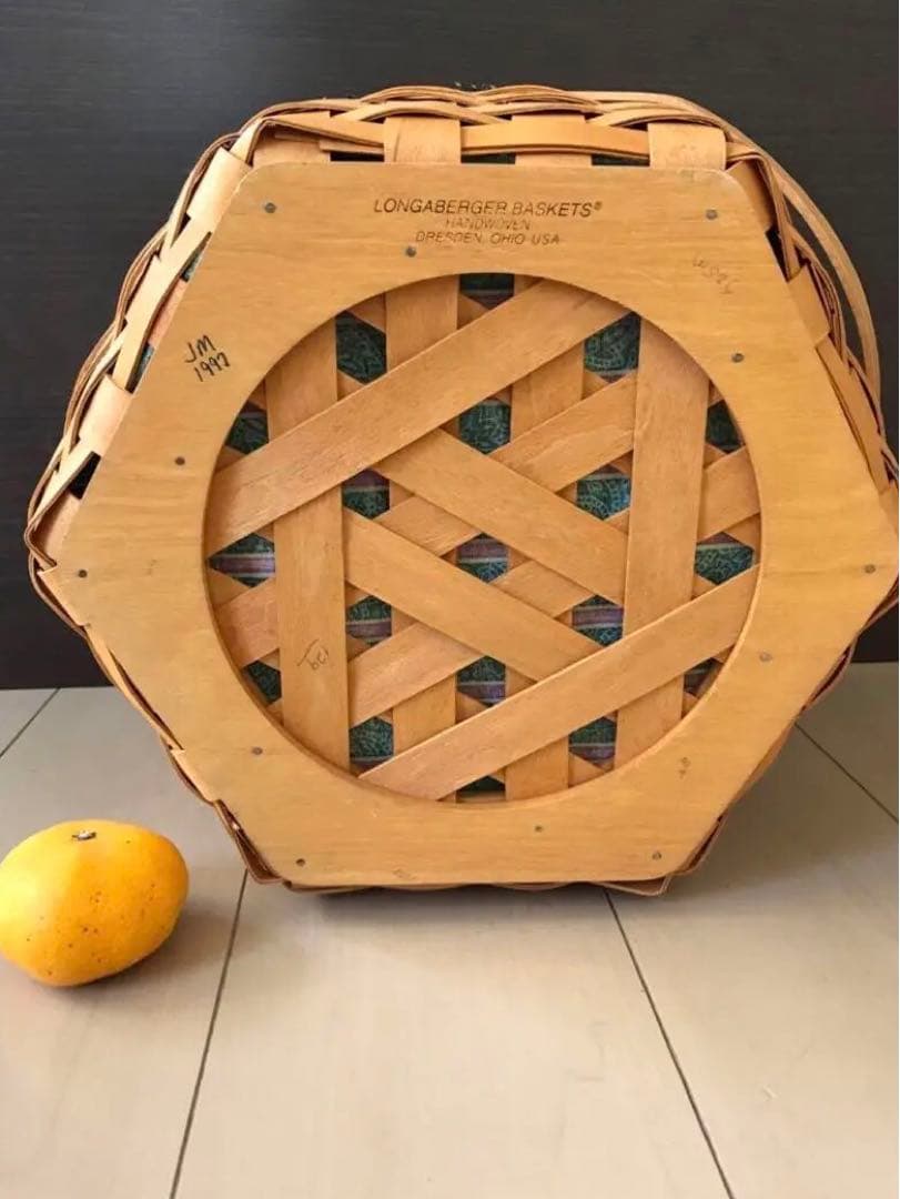 大きな籠　ロンガバーガー　ビンテージ　蓋付き　籠　かご　バスケット　レア