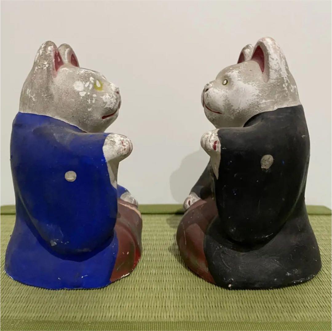 入手困難　招き猫　初辰猫　招福猫　中2匹　紺羽織　黒羽織　商売繁盛　運気上昇