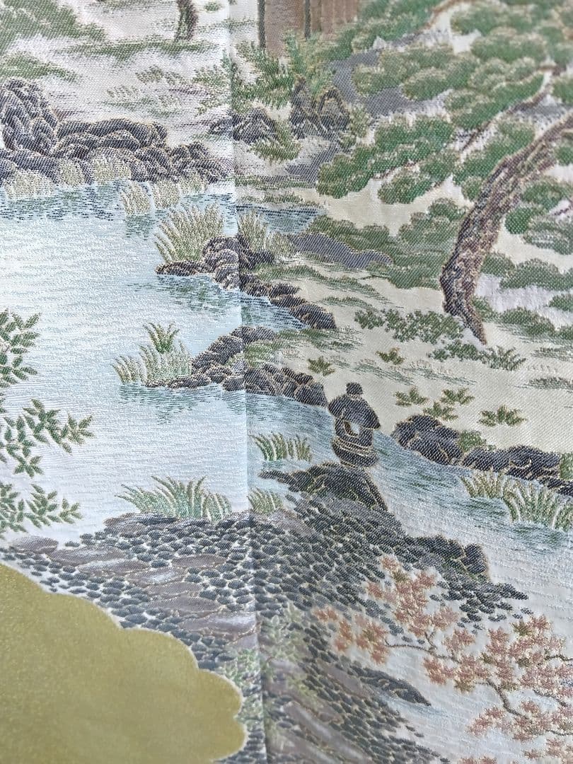 T-293 色留袖 寿光織 樹木 風景 袷 三ツ紋 暈し 金銀糸 美品