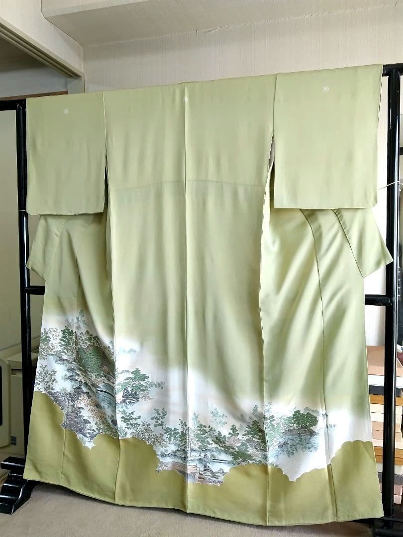 T-293 色留袖 寿光織 樹木 風景 袷 三ツ紋 暈し 金銀糸 美品