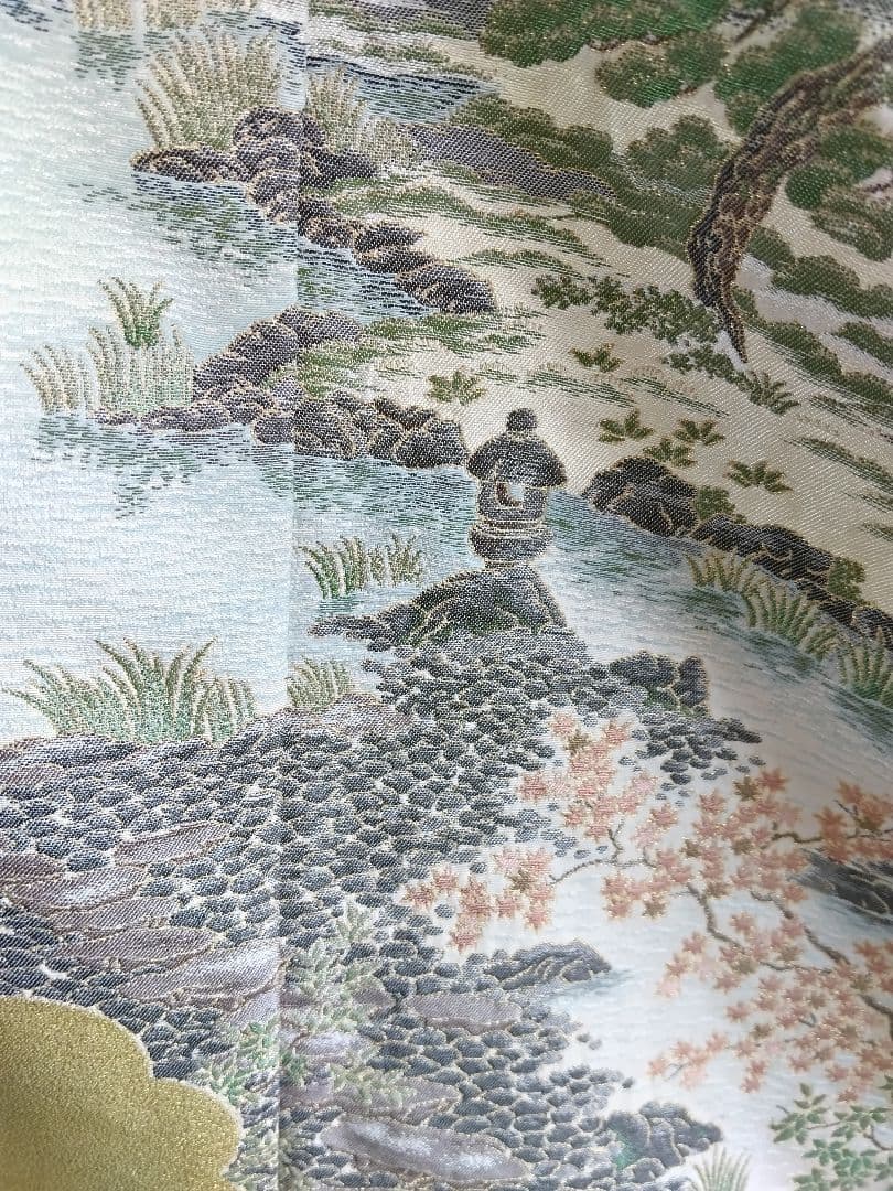 T-293 色留袖 寿光織 樹木 風景 袷 三ツ紋 暈し 金銀糸 美品