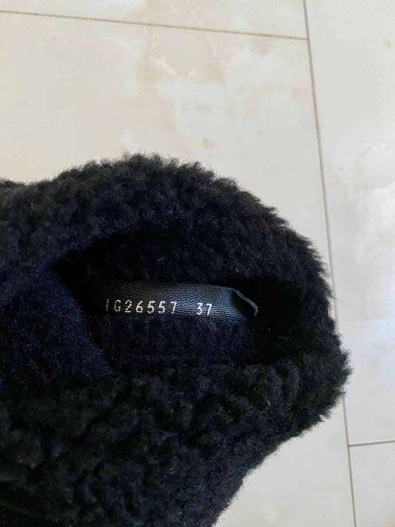 シャネル ムートン フラット ブーツ 黒 37 24cm ブラック CHANEL