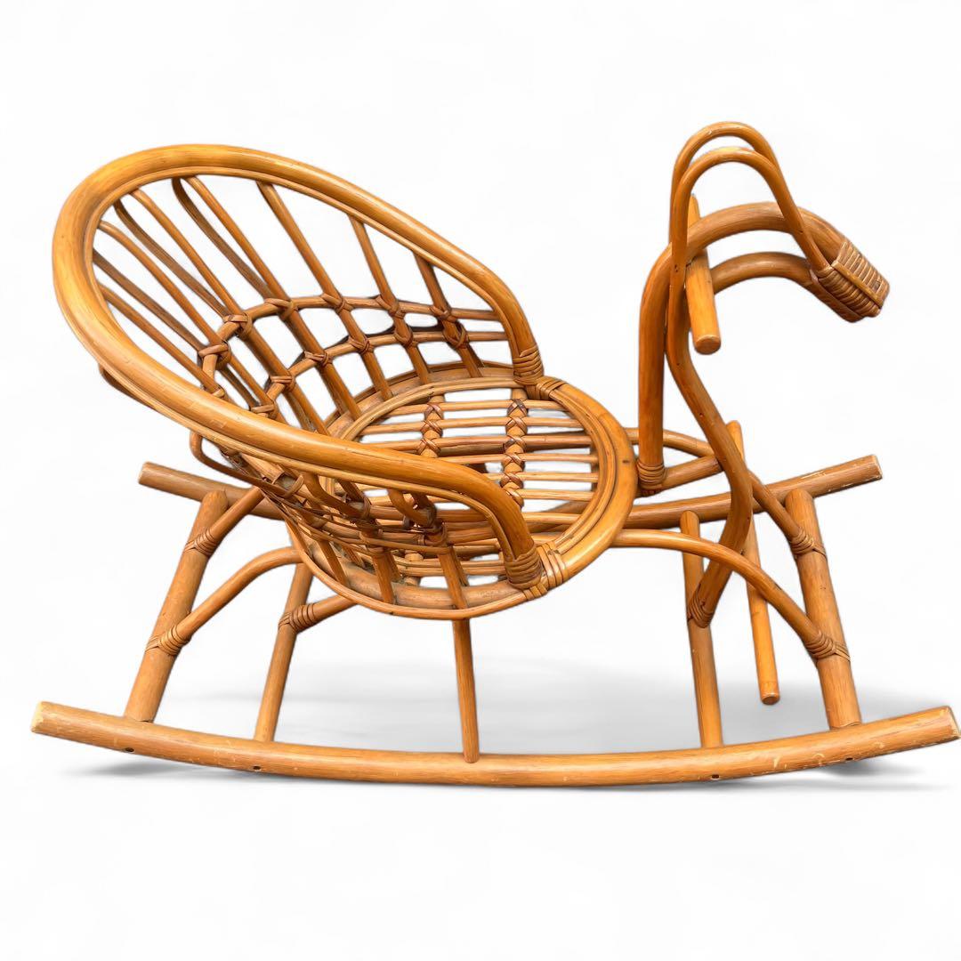 ラタン木馬　馬型　ロッキングチェア 背もたれ