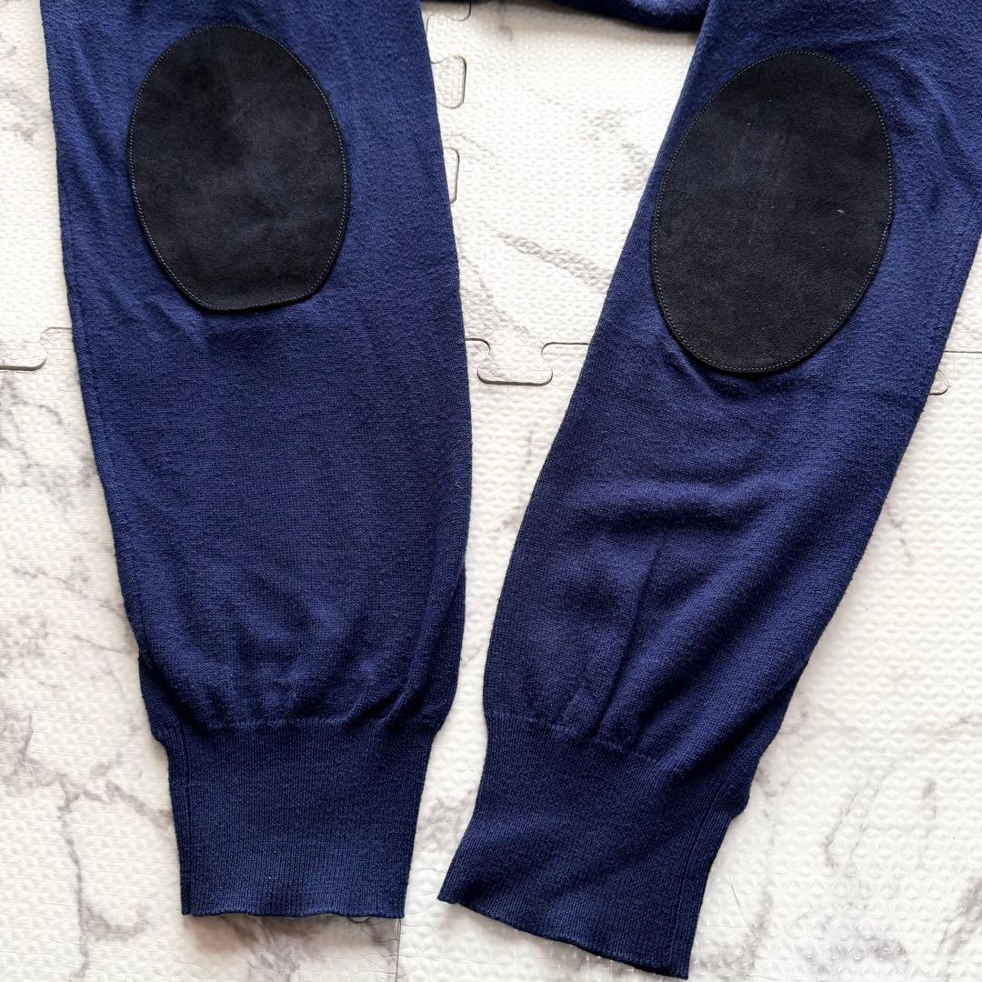 美品✨メゾンマルジェラ クルーネックニット レザーエルボーパッチ ブルー系 XL