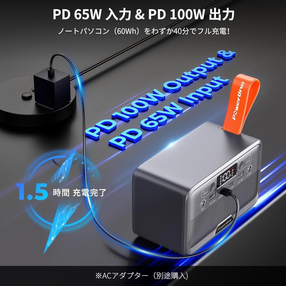 ポータブル電源 89.6Wh リン酸鉄 小型 軽量 AC100V DC100W