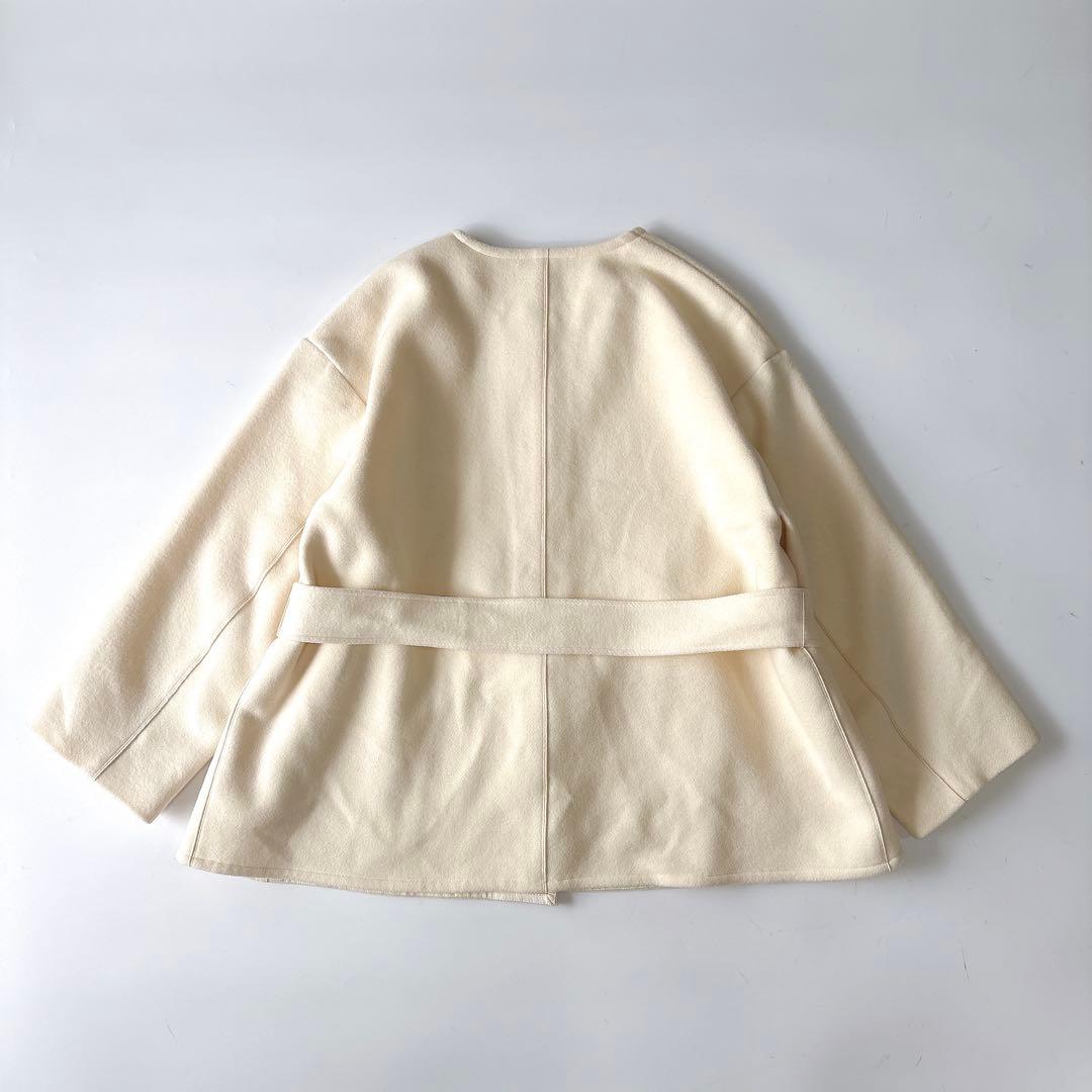 美品⁑セルフォード　ノーカラーショートコート　　アイボリー　36 Aライン　春