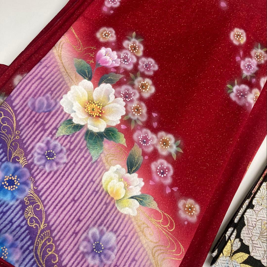 美品⭐︎京都きもの友禅⭐︎赤花柄振袖 正絹 一式セット⭐︎