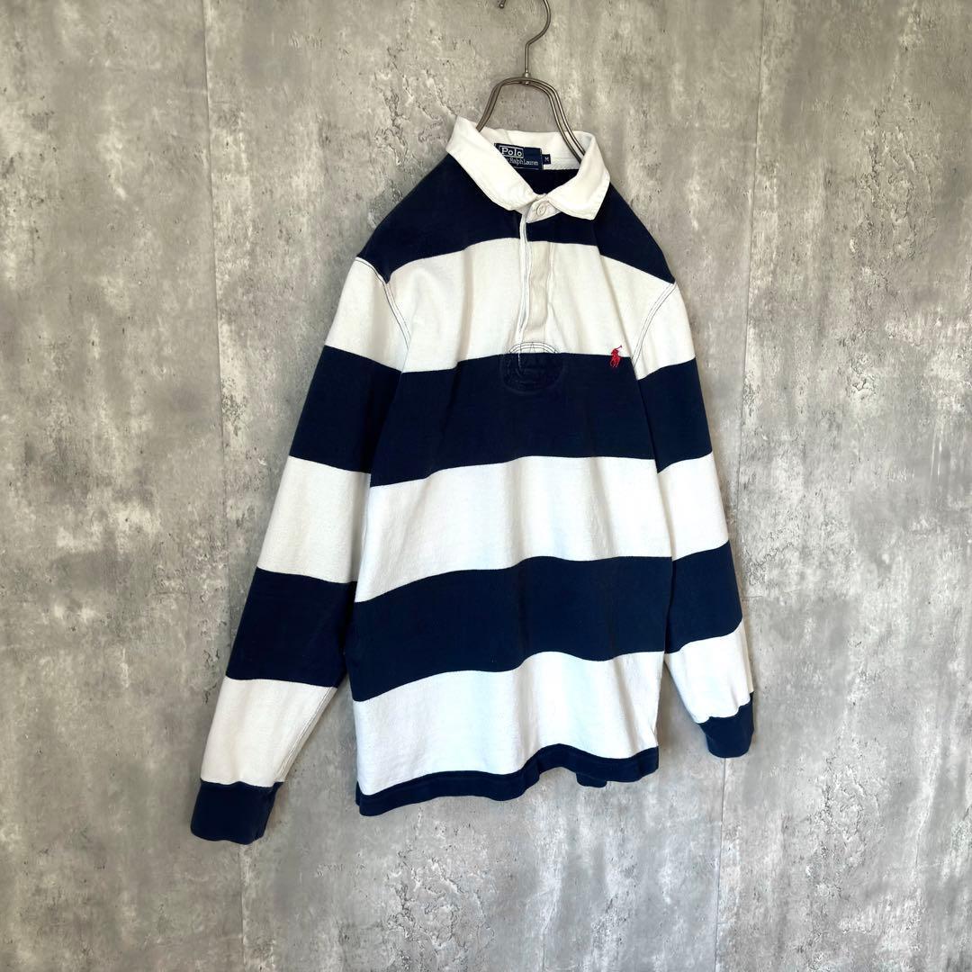 【最高デザイン！】90's ラルフローレン ラガーシャツ 太ボーダー 刺繍ポニー