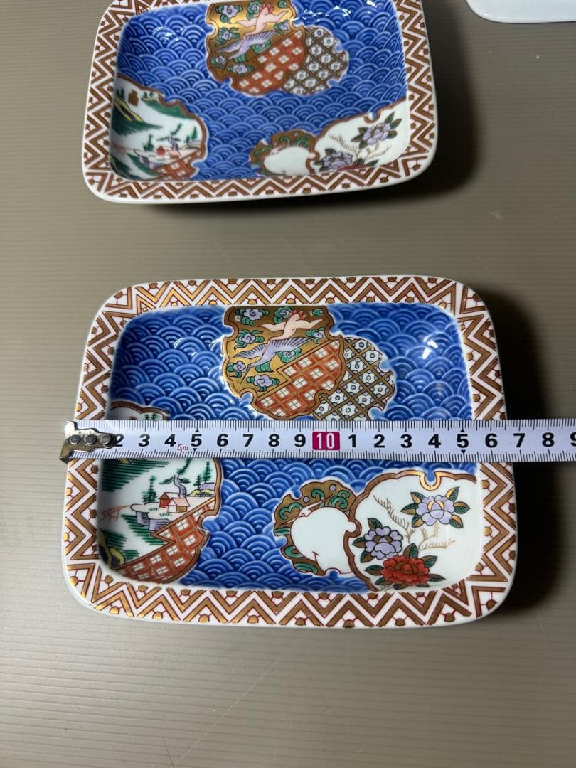 2367 林九郎窯 古伊万里風 青海波地紋雪輪 銘々皿５枚組 波佐見焼　未使用