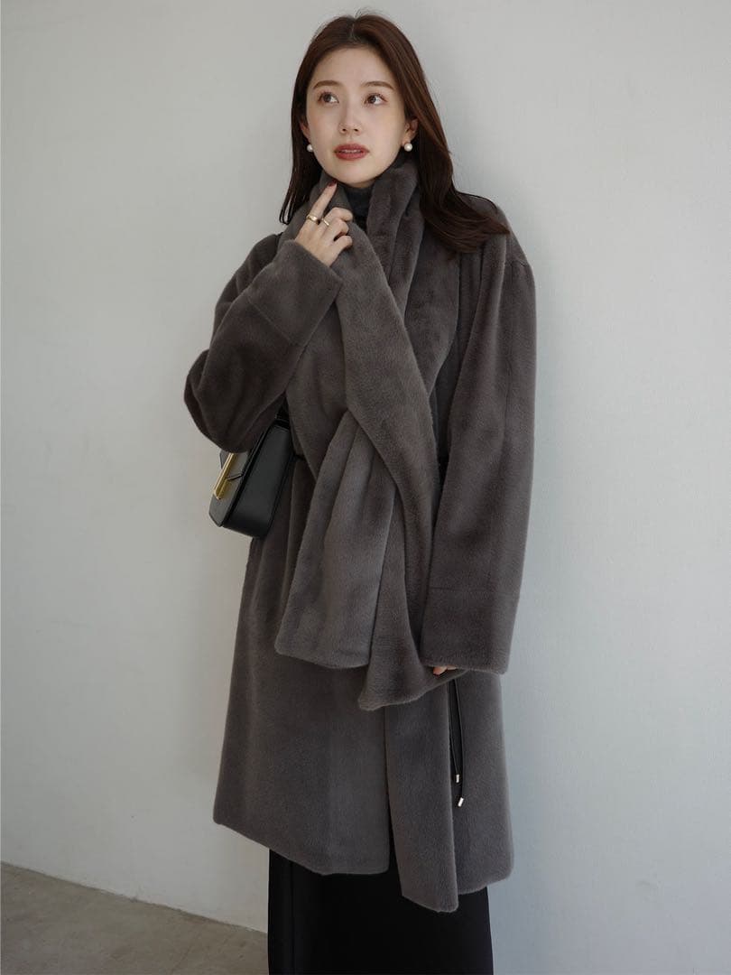 ECOPELファーショール　グレー