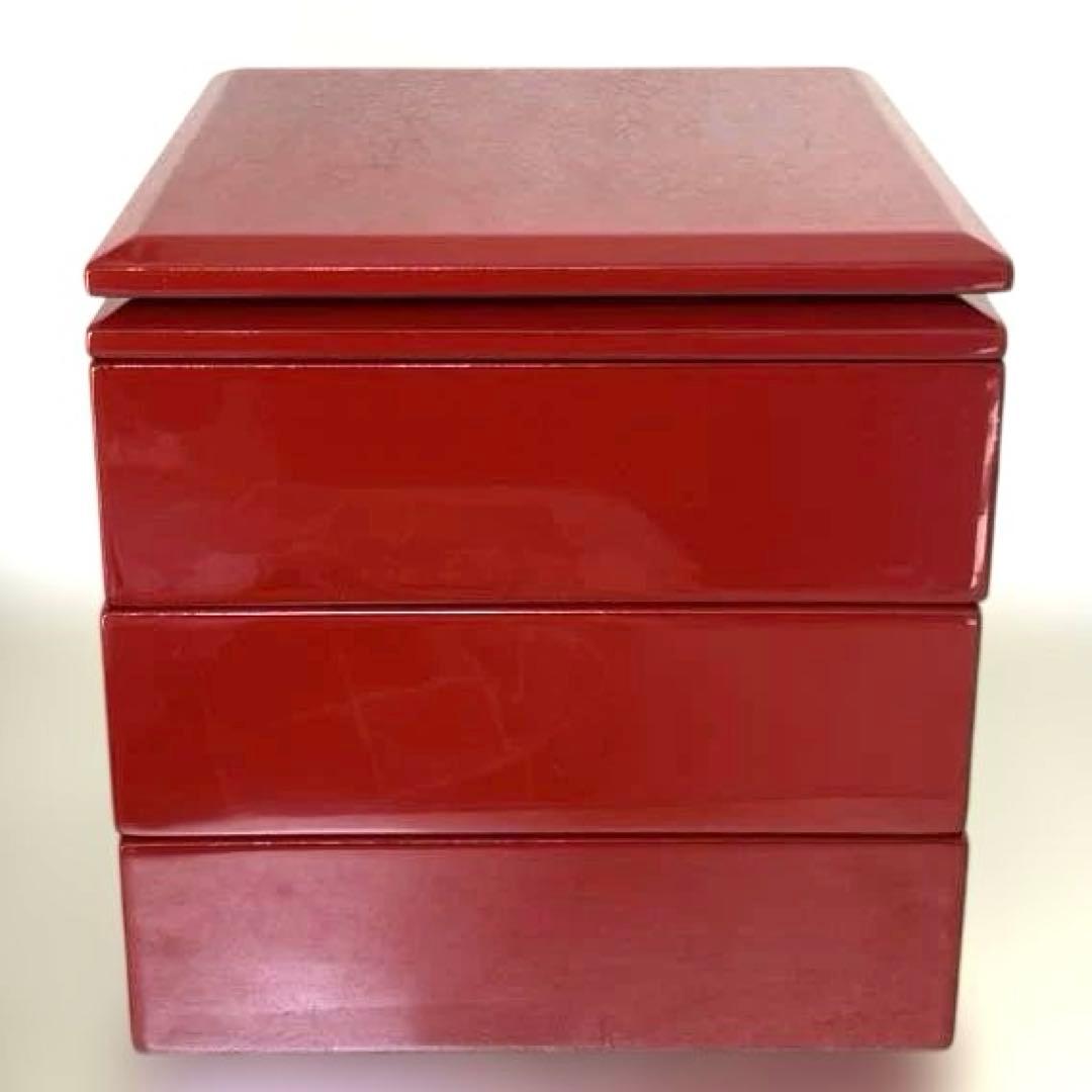 川連漆器 朱内黒 三段重めんとり 蓋二枚