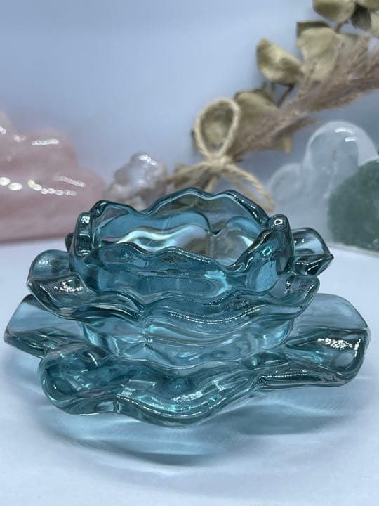 【571】ガラス製 蓮 ブルー