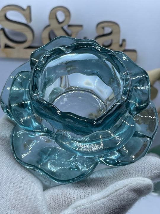 【571】ガラス製 蓮 ブルー