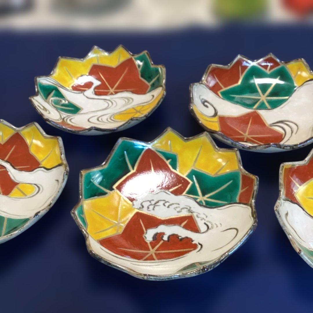 京焼乾山写立田川向付5客　　新品未使用