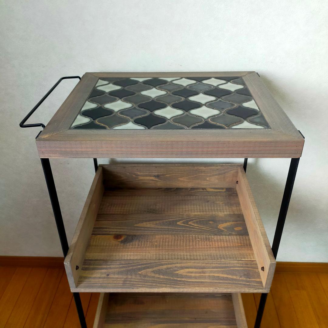 【新作】ランタンタイルのキッチンワゴン【handmade】ブラック×グレー