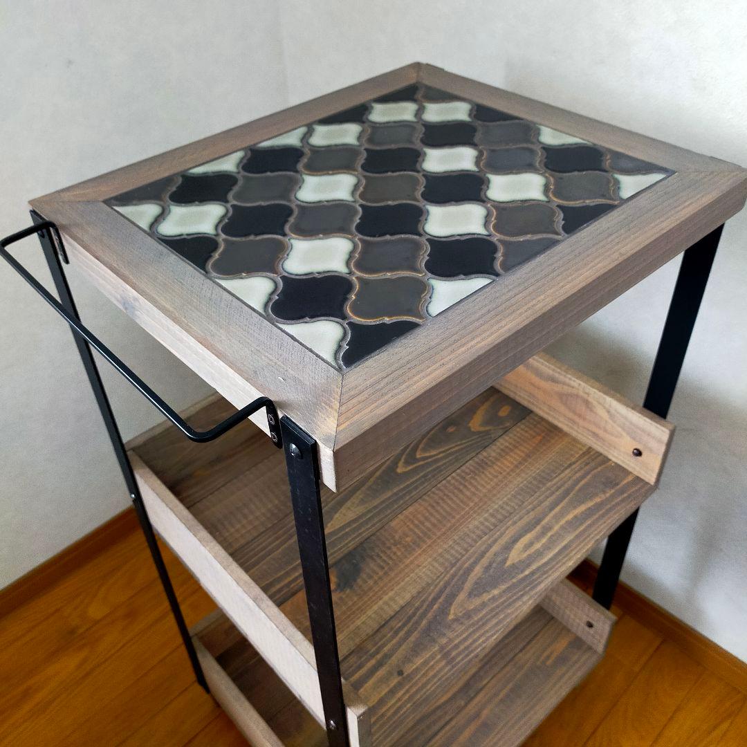 【新作】ランタンタイルのキッチンワゴン【handmade】ブラック×グレー