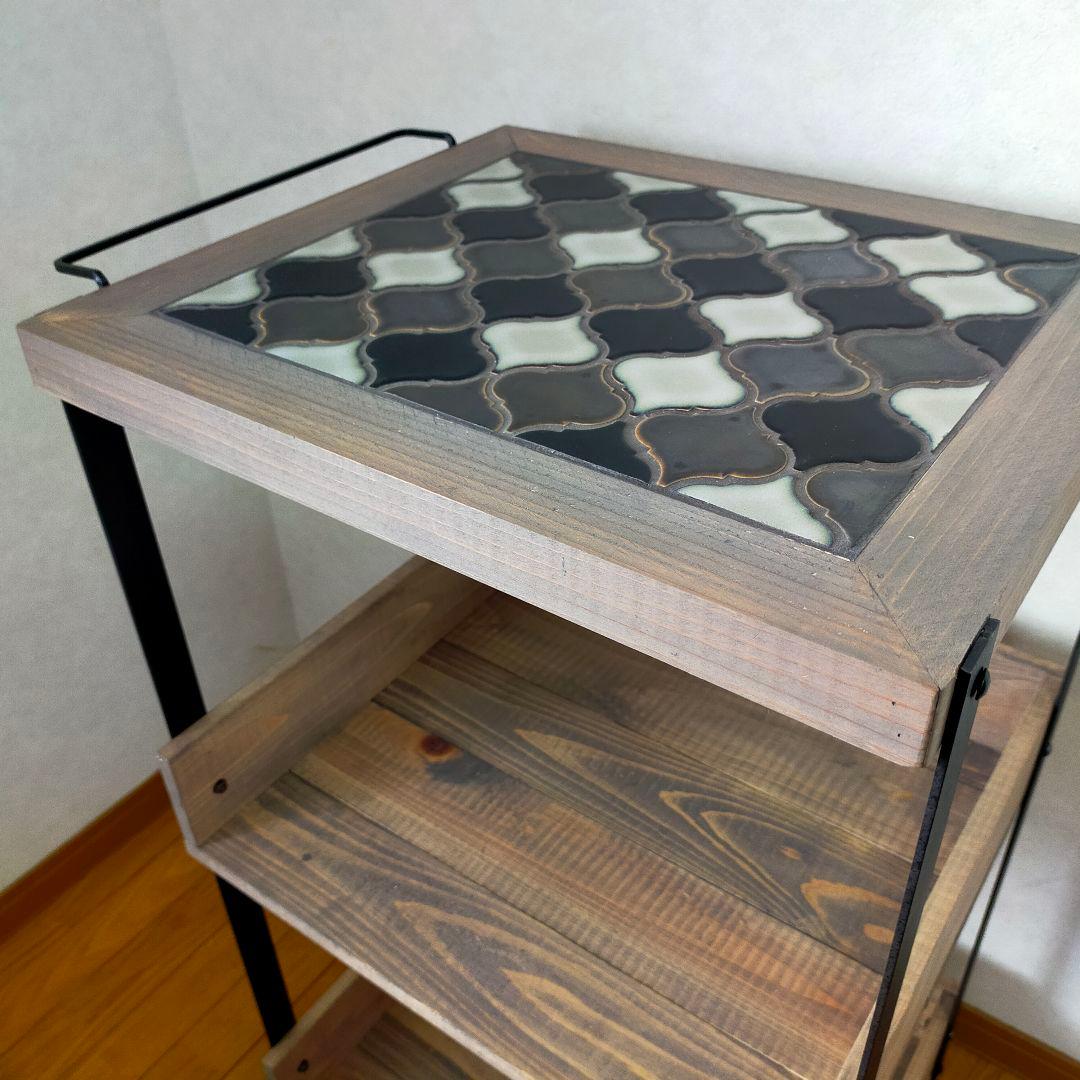 【新作】ランタンタイルのキッチンワゴン【handmade】ブラック×グレー