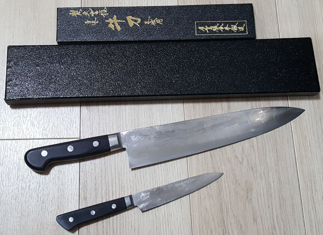 【業者研ぎ済み】合羽橋鍔屋 牛刀(27cm)&ペティナイフ セット ダマスカス