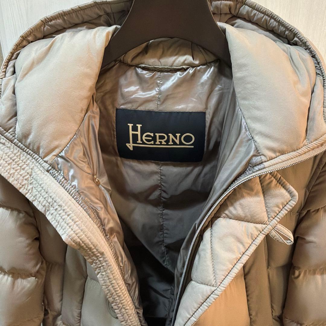 【美品】HERNO N-3Bダウンコート ミドル丈　ブラウンベージュ 44