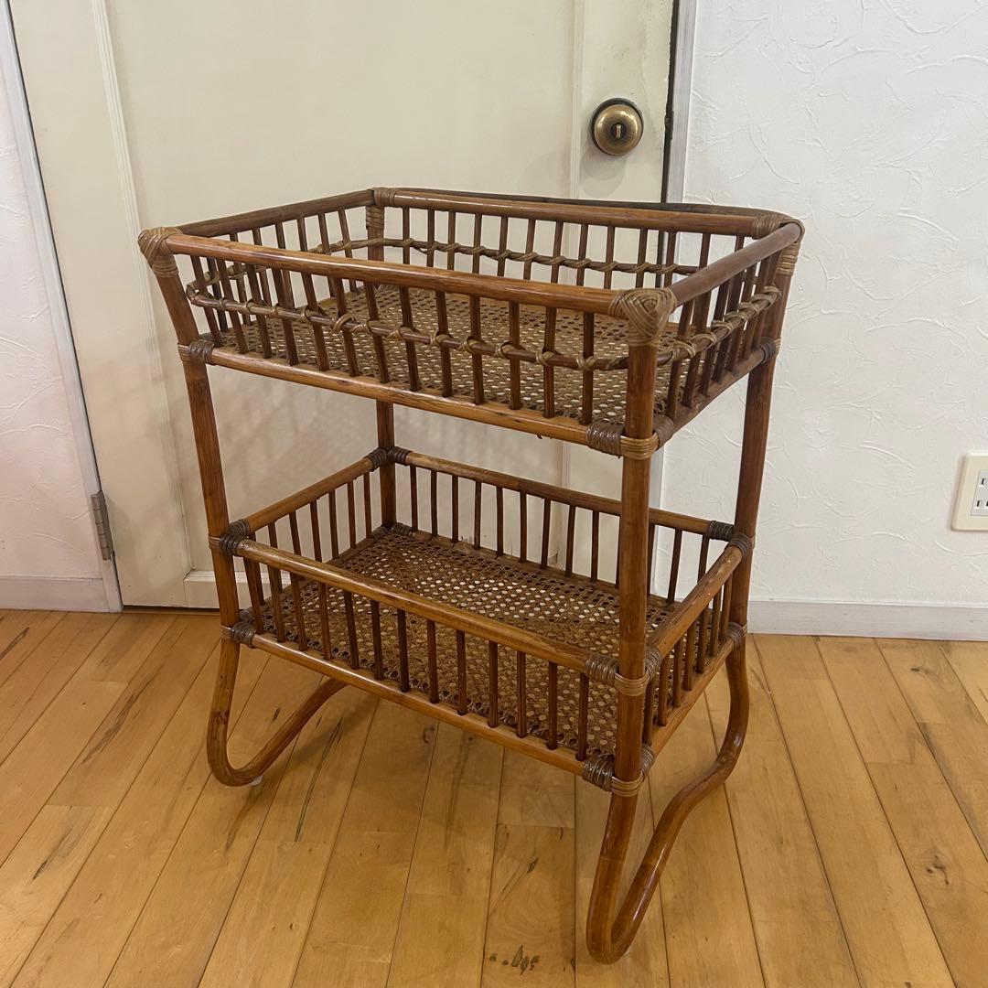 ☆アンティーク☆ ラタン　脱衣かご　ワゴン　マルチ　ラック　バスケット　古道具