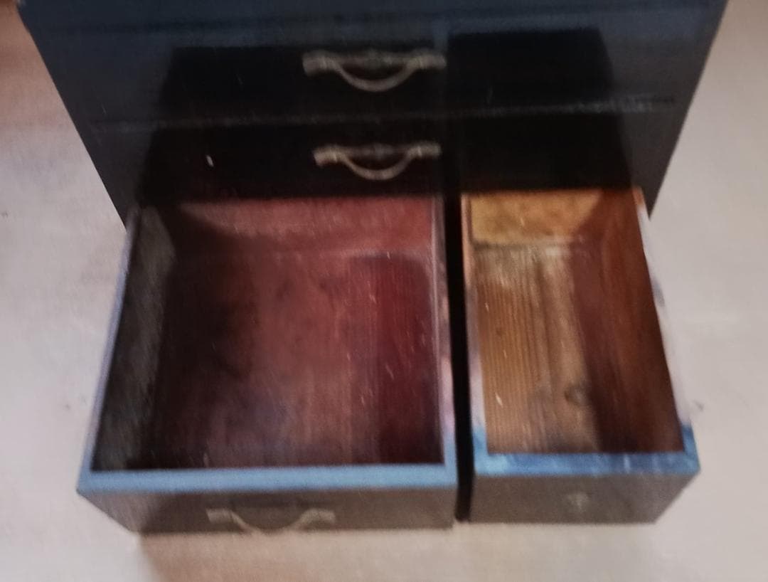 古道具 黒漆塗 鏡台 化粧箱 引き出し付き 真鍮金具 昭和レトロ 和家具