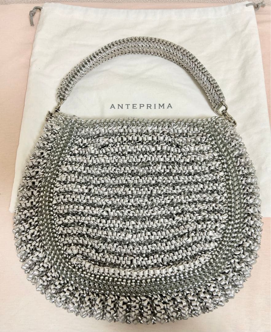 アンテプリマ　ワイヤーバッグ　リボン　3way　編み込み　シルバー