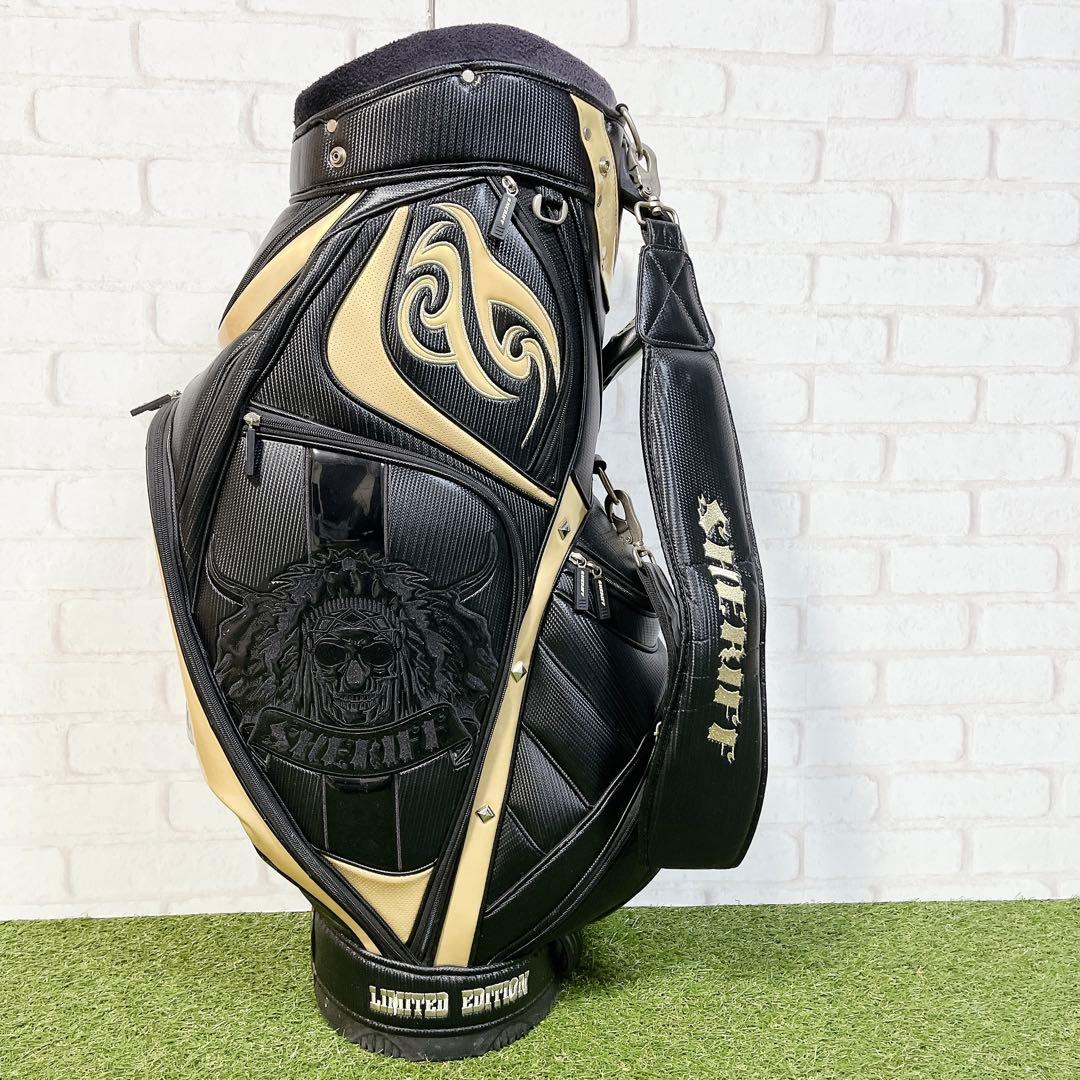 SHERIFF キャディバッグ スカルデザイン　ブラック ゴールド