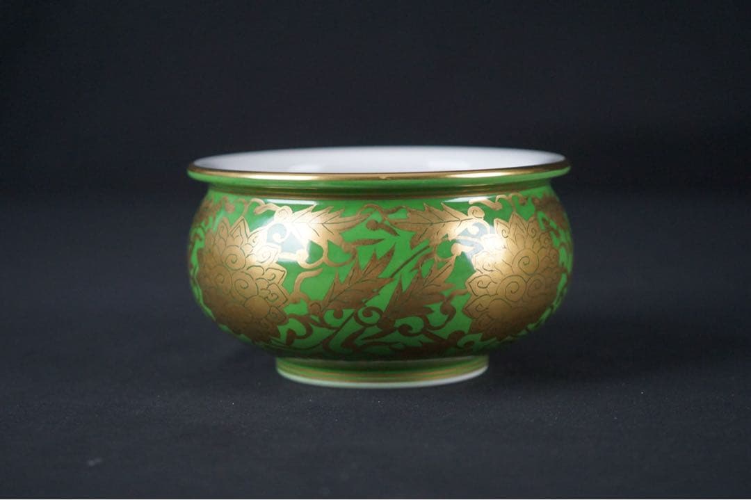 平安 三代 加藤利昇 作 萌黄金襴手 皆具 共箱 茶道具