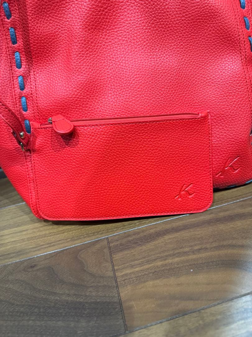 【キタムラ】未使用　レザー 赤 バッグ3点セット　1箇所ひび割れあり