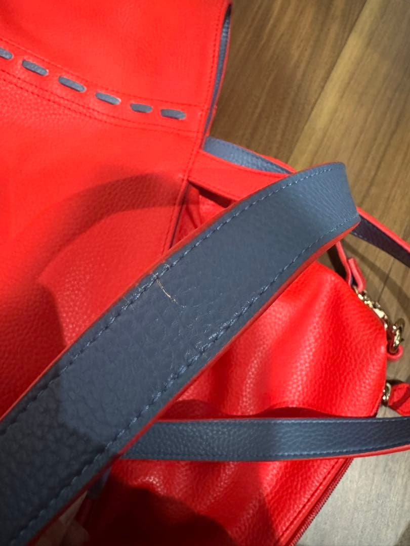 【キタムラ】未使用　レザー 赤 バッグ3点セット　1箇所ひび割れあり