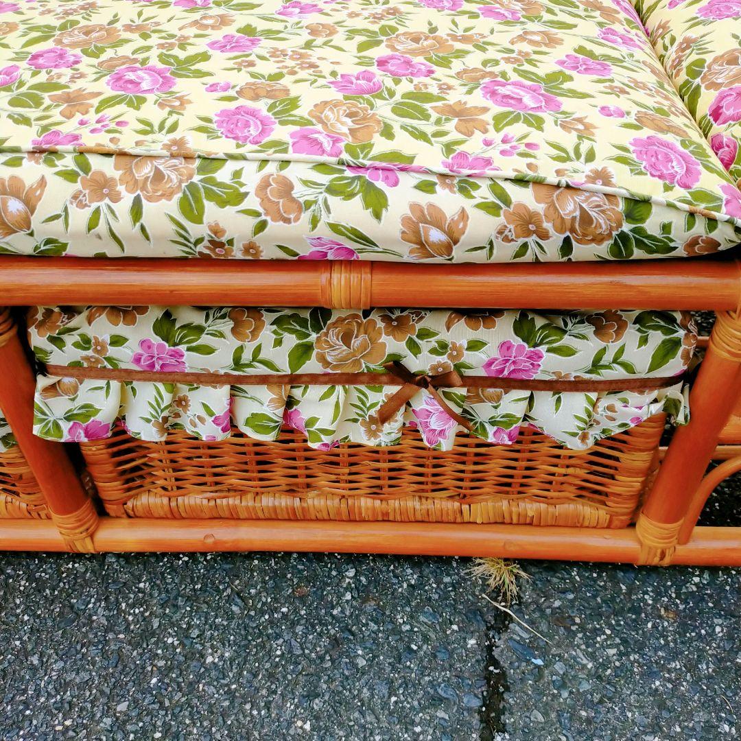 ヴィンテージ ラタン カウチソファ 2人掛け 引き出し収納付き