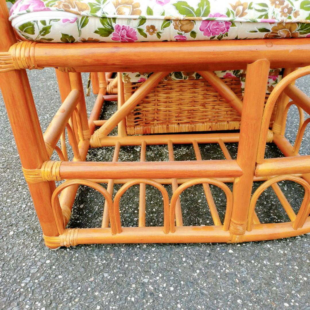 ヴィンテージ ラタン カウチソファ 2人掛け 引き出し収納付き