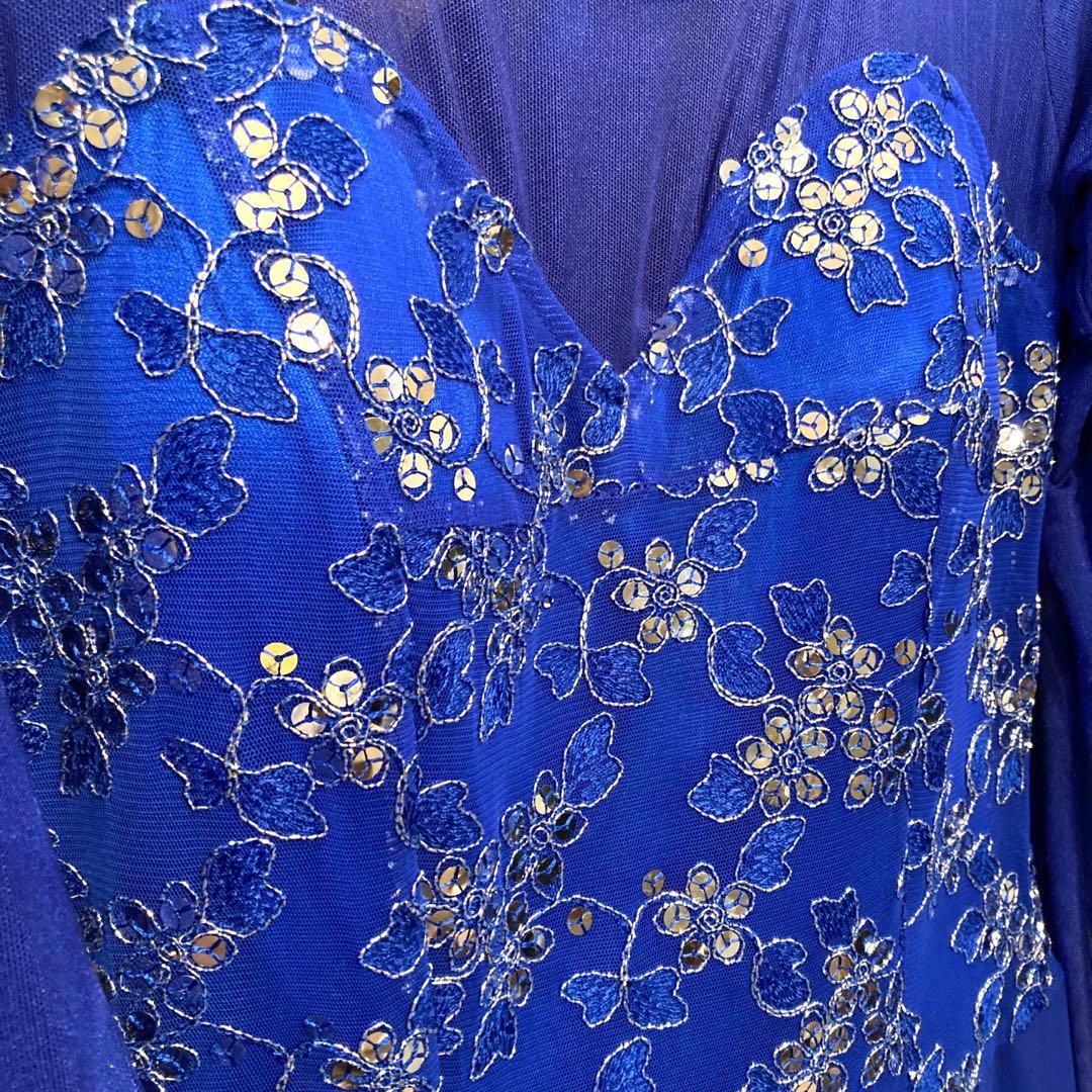 社交ダンスドレス モダン スタンダード チョーカー付き ブルー