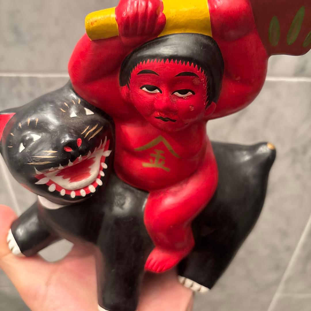 郷土玩具 秋田 民藝　中山土人形 美しい色彩と手仕事の「熊乗り金太郎」