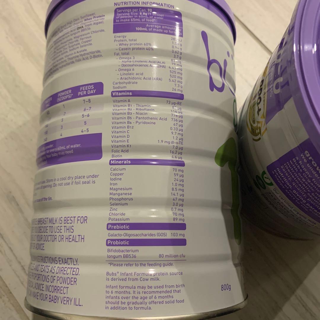 bubs organicバブズ粉ミルク800g ステップ1(0〜6ヶ月)×2缶