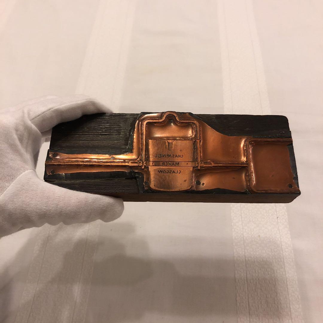 イギリス　アンティーク　印刷用スタンプ　真鍮と木材　４点セット