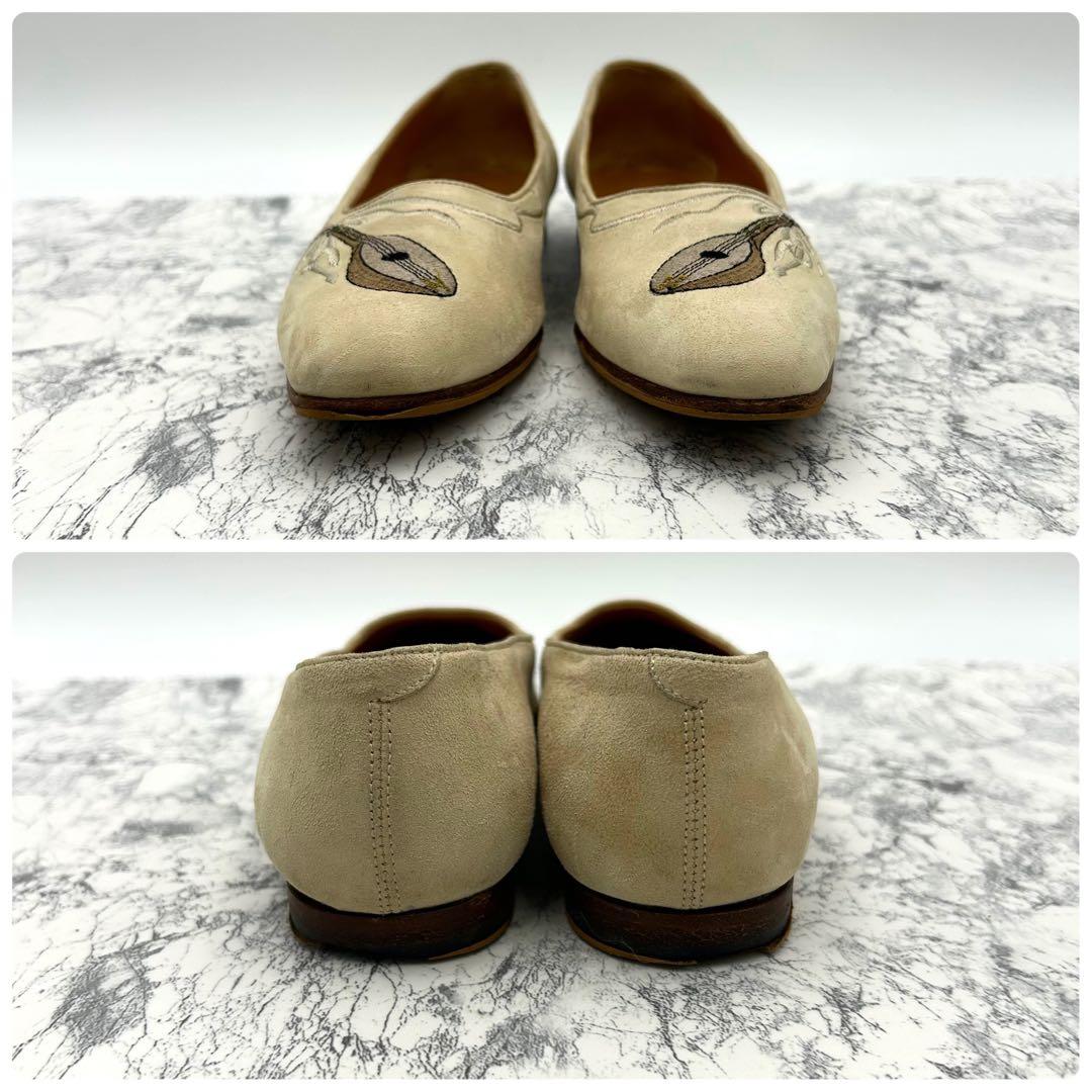 エルメス　パンプス　モカシン　マンドリン　刺繍　スウェード　24cm