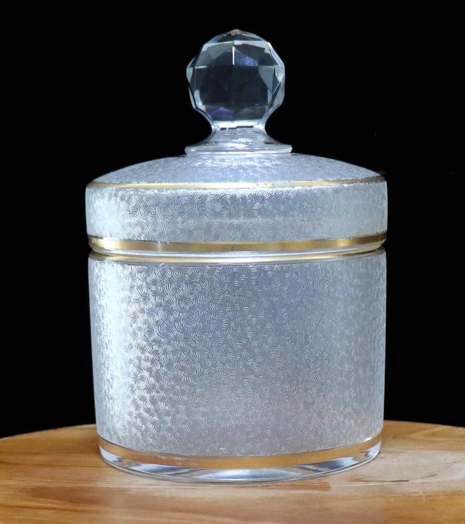 オールド・バカラ 春海商店特別注文品 青海波模様 金彩 蓋物 大サイズ 小物入れ