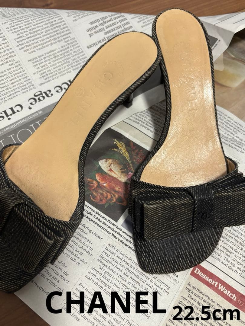 CHANEL ブラック リボン付きミュール