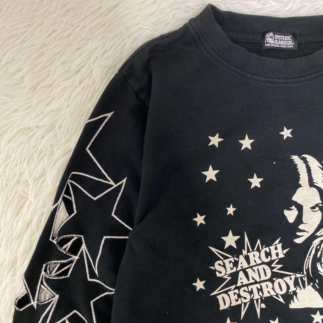 希少 ヒステリックグラマー ヒスガール スウェット 星柄 切り抜き刺繍 ブラック