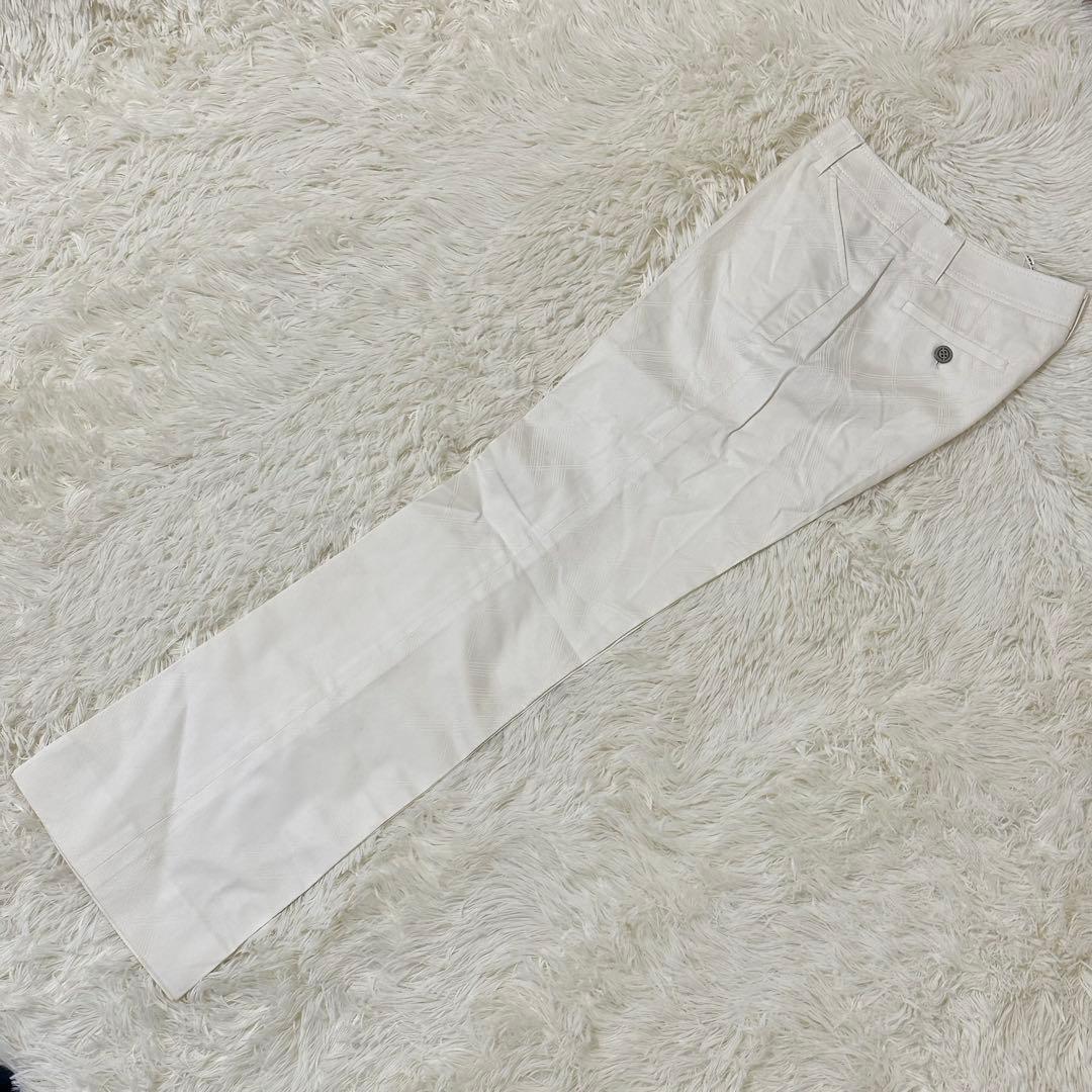 バーバリーロンドン 34 白 ボトムス 格子柄 チェック センタープリーツ