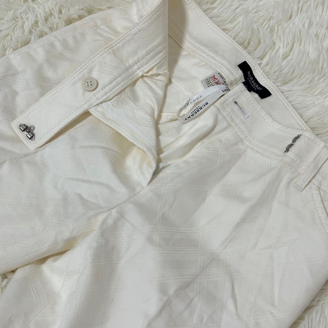 バーバリーロンドン 34 白 ボトムス 格子柄 チェック センタープリーツ