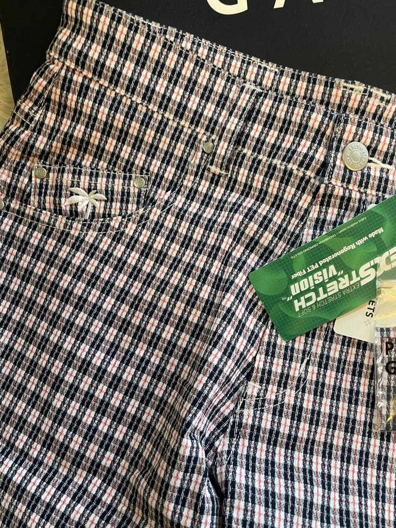 パーリーゲイツ男女共用C/Pe変形ドビーカルゼ 先染めチェックパンツサイズ3