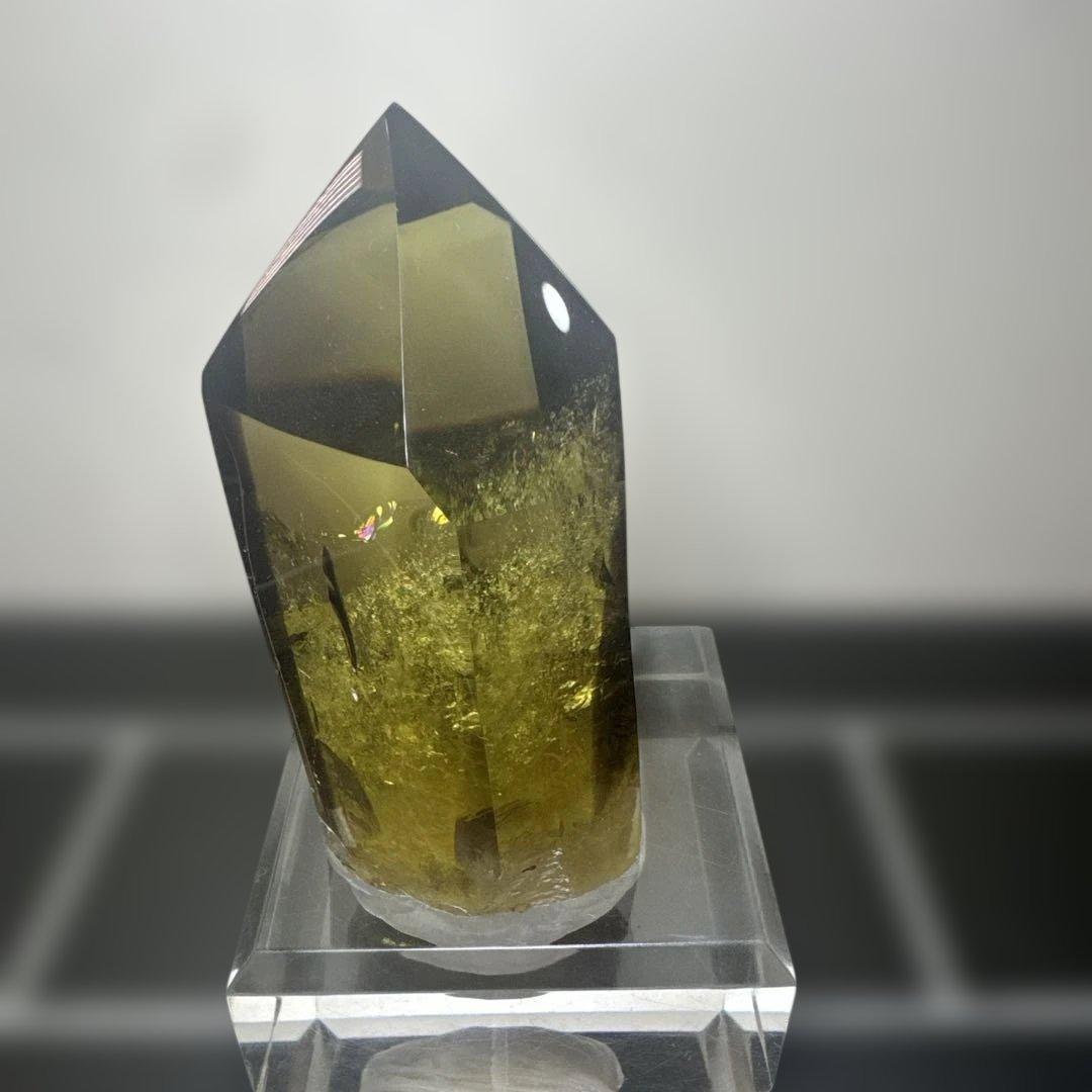 【極上品】スモーキーゼウスシトリン ポイント原石 高透明　台座付